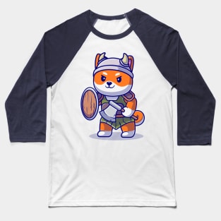 Cute Shiba Inu Dog Knight Viking Cartoon Baseball T-Shirt